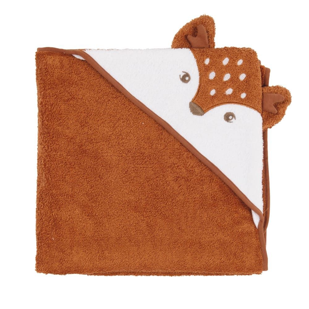 Sortie de bain biche en coton écru et caramel 100x100 (Maisons du Monde) - Couverture