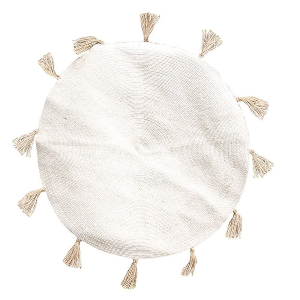 Tapis rond coton pompon beige D90cm (The Home Deco Factory) - Couverture