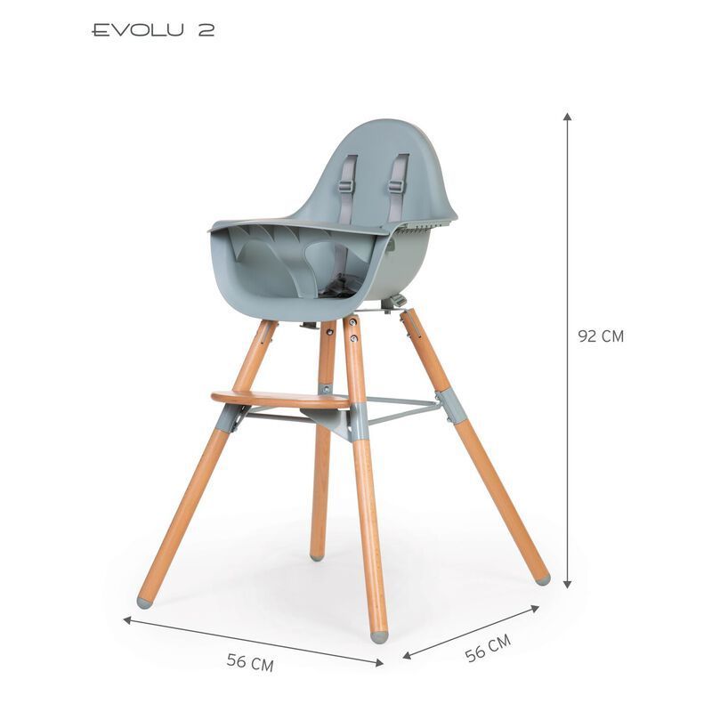 Evolu Chaise Haute - Réglable En Hauteur (50-75 Cm/*90 Cm) - Naturel Menthe (Childhome) - Image 15