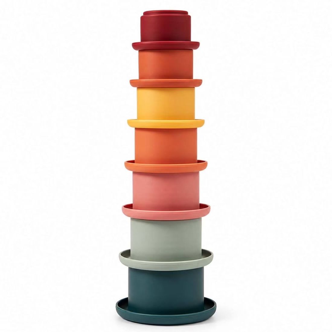 Gobelets Empilables En Silicone Bébé Jeu D'éveil Et De Bain Terracotta (Bo Jungle) - Image 1