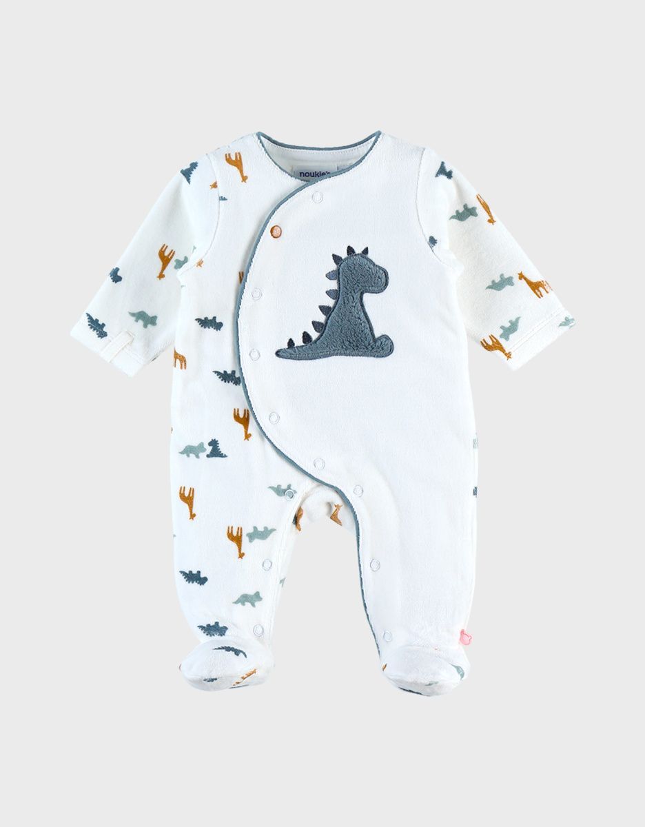 Pyjama dinosaure en velours, blanc/bleu (Noukie's) - Couverture