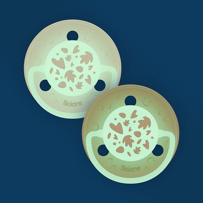 Lot de 2 Sucettes Rondes Nuit Beige Clair et Marron - 0/6 Mois (Biolane) - Image 1
