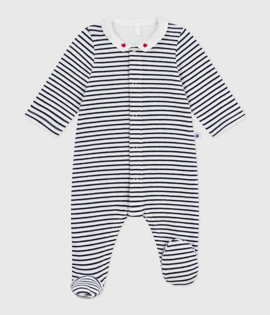Dors-bien bébé mixte en velours à col imprimé à rayures (Petit Bateau) - Image 1