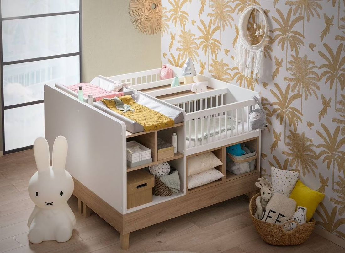 Lit Bébé Jumeaux Évolutif Mooréa Blanc & Bois (Chambrekids) - Couverture