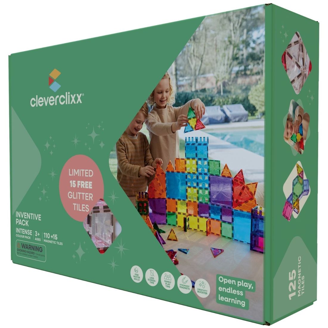 Cleverclixx - Kit de construction magnétique Inventive Pack Intense (110 pièces + 15 gratuites)