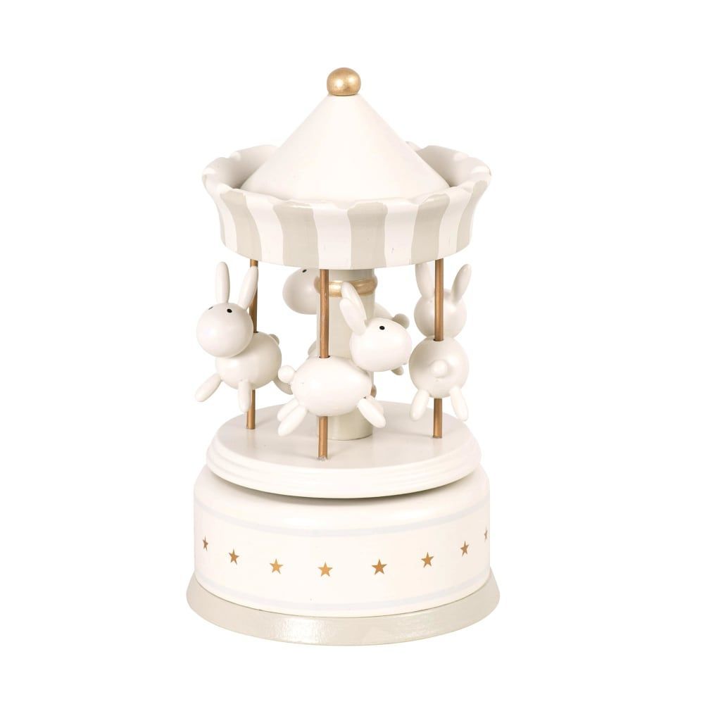 Boîte à musique carrousel lapins grise et blanche (Maisons du Monde) - Image 1