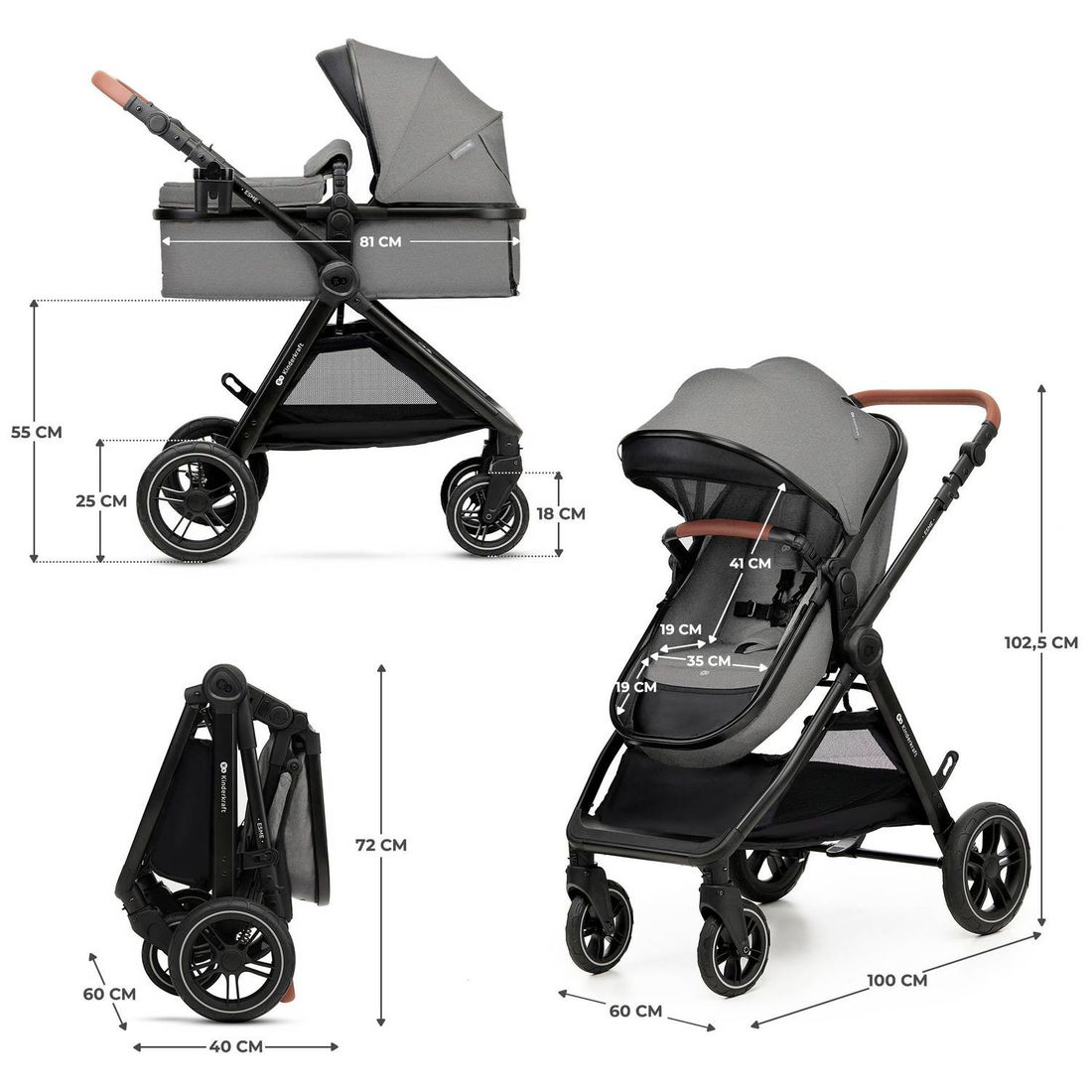 Poussette Esme Pro 3 en 1 Moonlight Grey (Kinderkraft) - Image 9