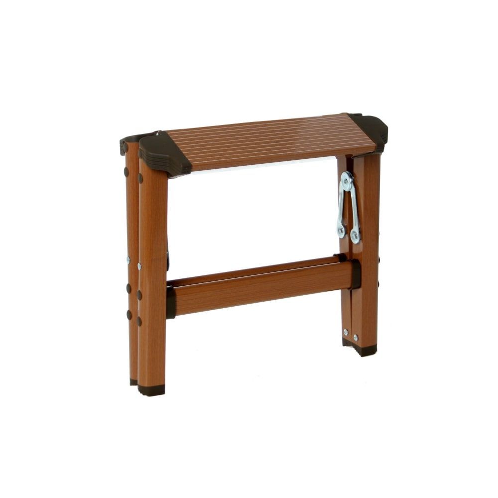 Escabeau marchepied pliable aluminium couleur bois H29,5cm (Wadiga) - Image 1