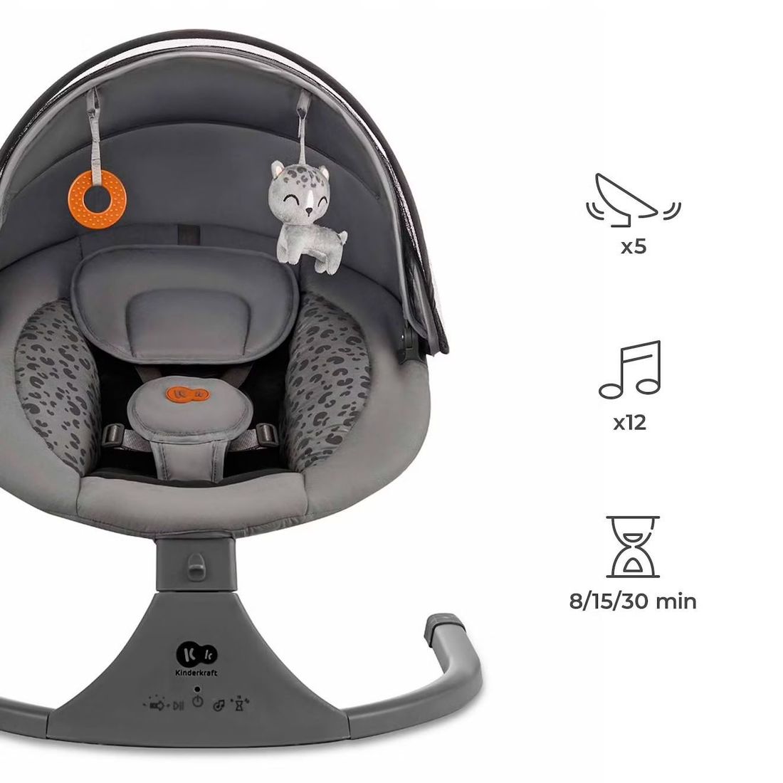 Transat Bébé Lumi 2 Électrique Avec Basculement Latéral, 12 Mélodies, Moustiquaire Et Harnais 5 Points Gris Foncé (Kinderkraft) - Image 1