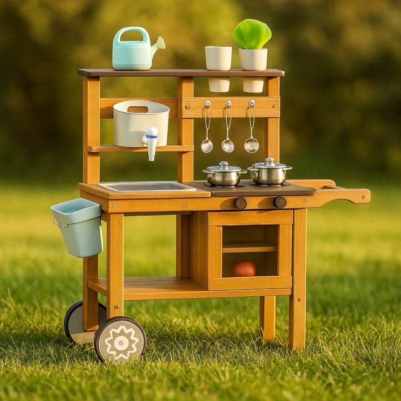Cuisine d'extérieur en bois enfant - mud kitchen montessori (Jouetapprends) - Image 2