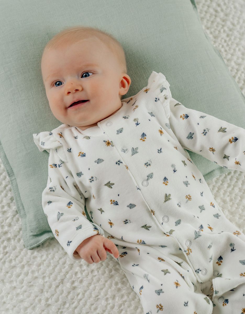 Pyjama bébé en velours blanc imprimé oiseau (Noukie's) - Image 2