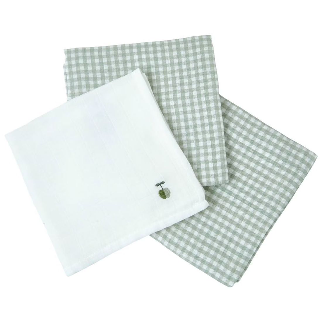 Lot De 3 Langes Gaze De Coton Bio Vert Sauge (Little Crevette) - Image 1
