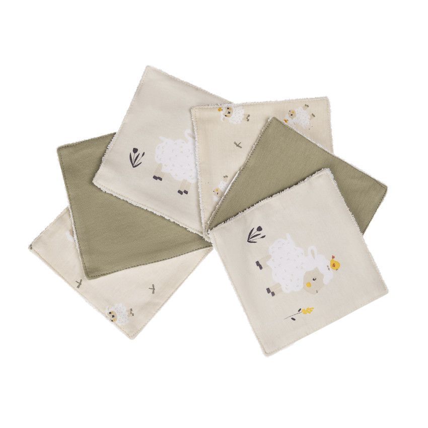 Lot de 6 lingettes lavables 12 x 12 cm en coton La Vie à la Ferme - Beige (Prémaman) - Couverture