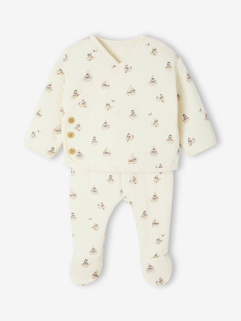 Ensemble matelassé gilet + pantalon à pieds entièrement imprimé écru (Vertbaudet) - Couverture