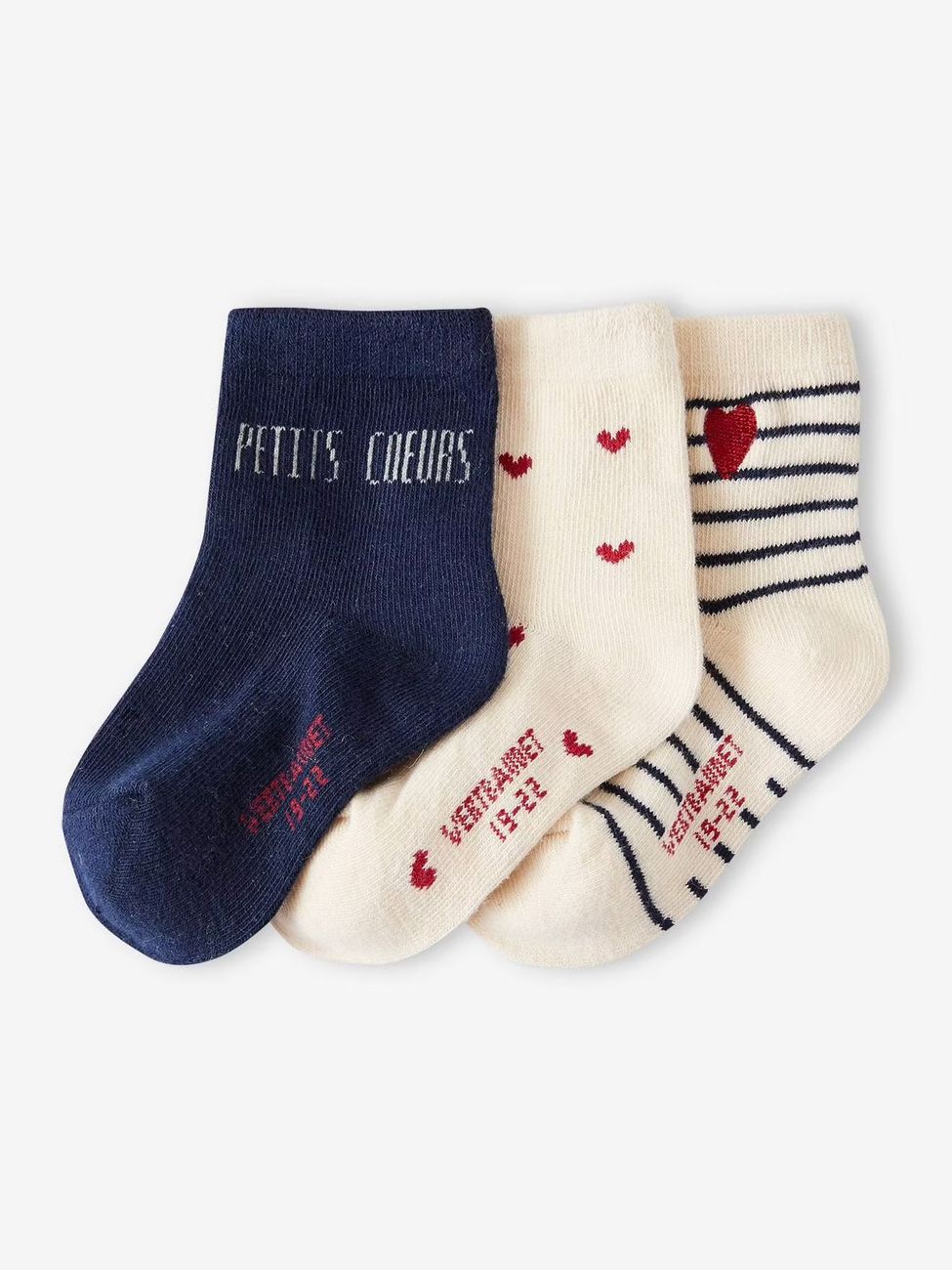 Lot de 3 paires de chaussettes coeurs bébé fille écru (Vertbaudet) - Image 1