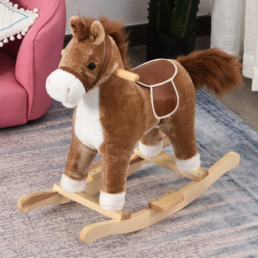 Cheval à bascule selle grand confort peluche courte douce brun (Homcom) - Couverture