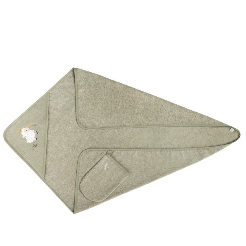 Set de bain avec cape et gant de toilette La Vie à la Ferme vert - Vert (Prémaman) - Image 2