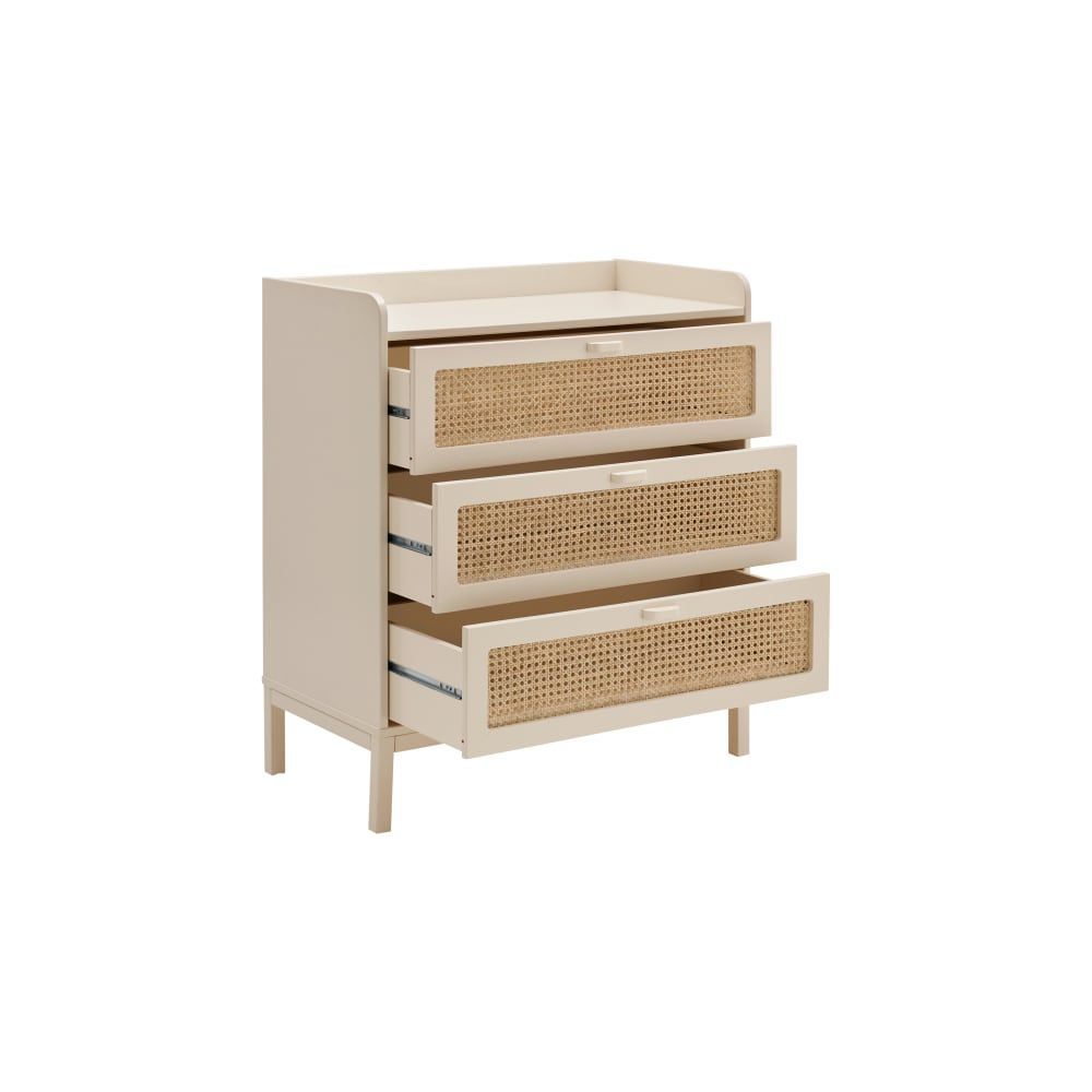 Commode 3 tiroirs effet bois et cannage beige (CAMIF) - Image 3