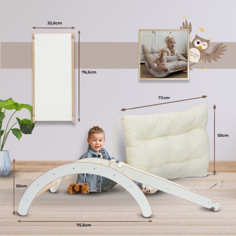 Ensemble 3-en-1 arche, coussin et toboggan enfant en contreplaqué (Mamoi) - Image 1