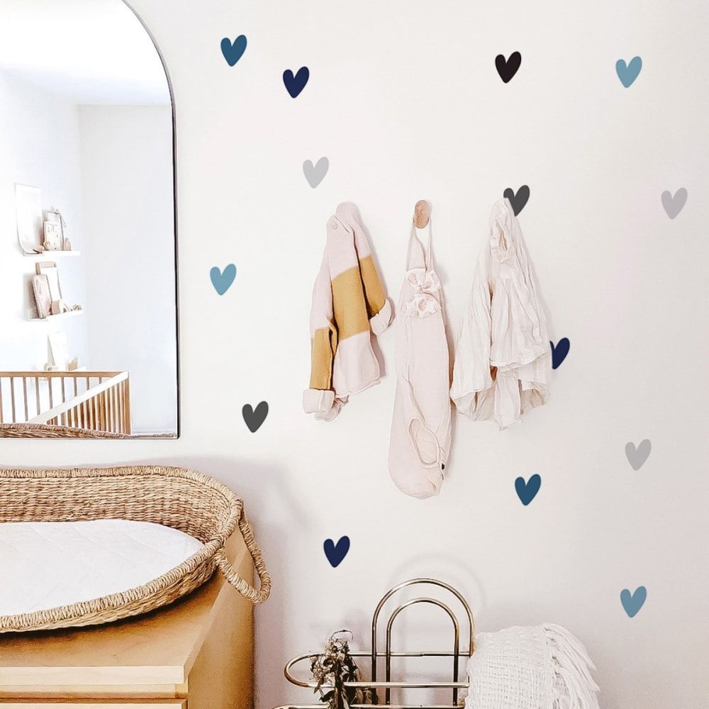 Stickers muraux en vinyle petits coeurs bleu et gris (Decochic) - Image 2