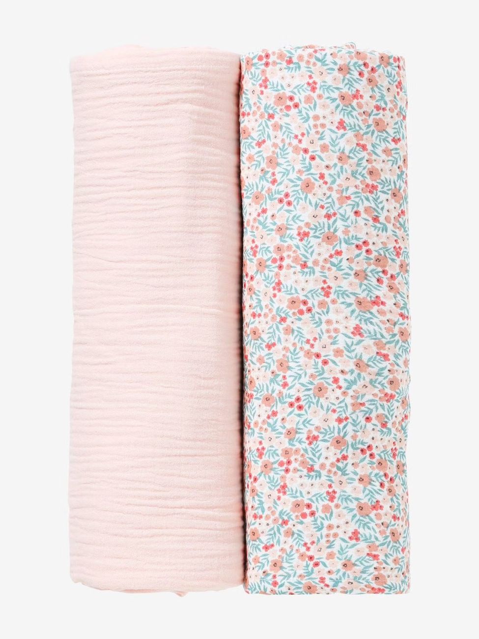 Lot de 2 maxi langes 120x120 cm pour emmaillotage rose/fleurs (Vertbaudet) - Couverture