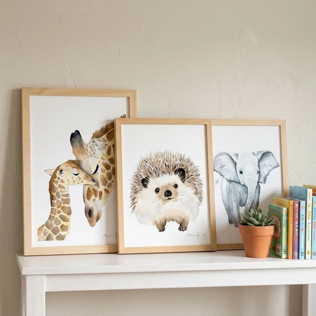 Affiche famille girafe aquarelle pour chambre bébé et enfant (Les Aquarelles de Marlène) - Image 5