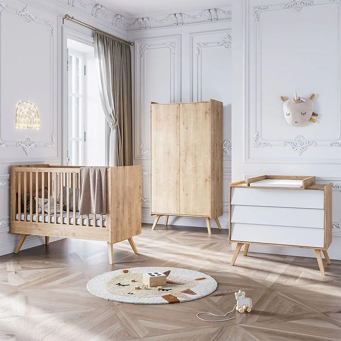 Chambre Trio Vintage 70 x 140 cm - Chêne et Blanc (Vox Meubles) - Couverture
