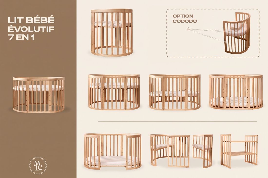 - Berceau Évolutif 7 en 1 Ovale avec Matelas - Naturel - Naturel (Mon Lit Cabane) - Image 12