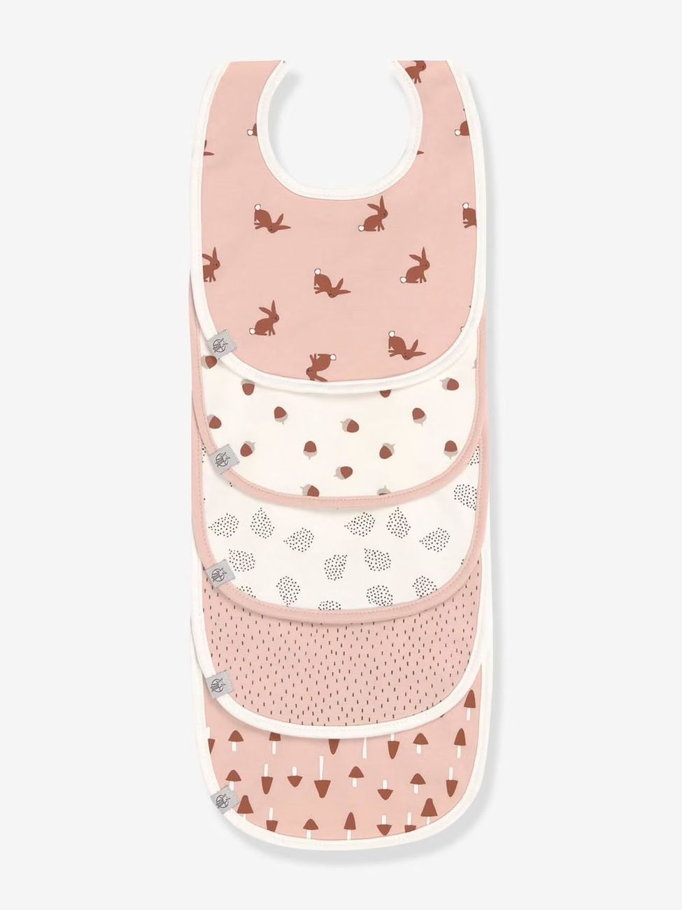 Lot de 5 bavoirs bébé LÄSSIG en coton biologique lot de 5 little forest lapin (Lassig) - Image 1