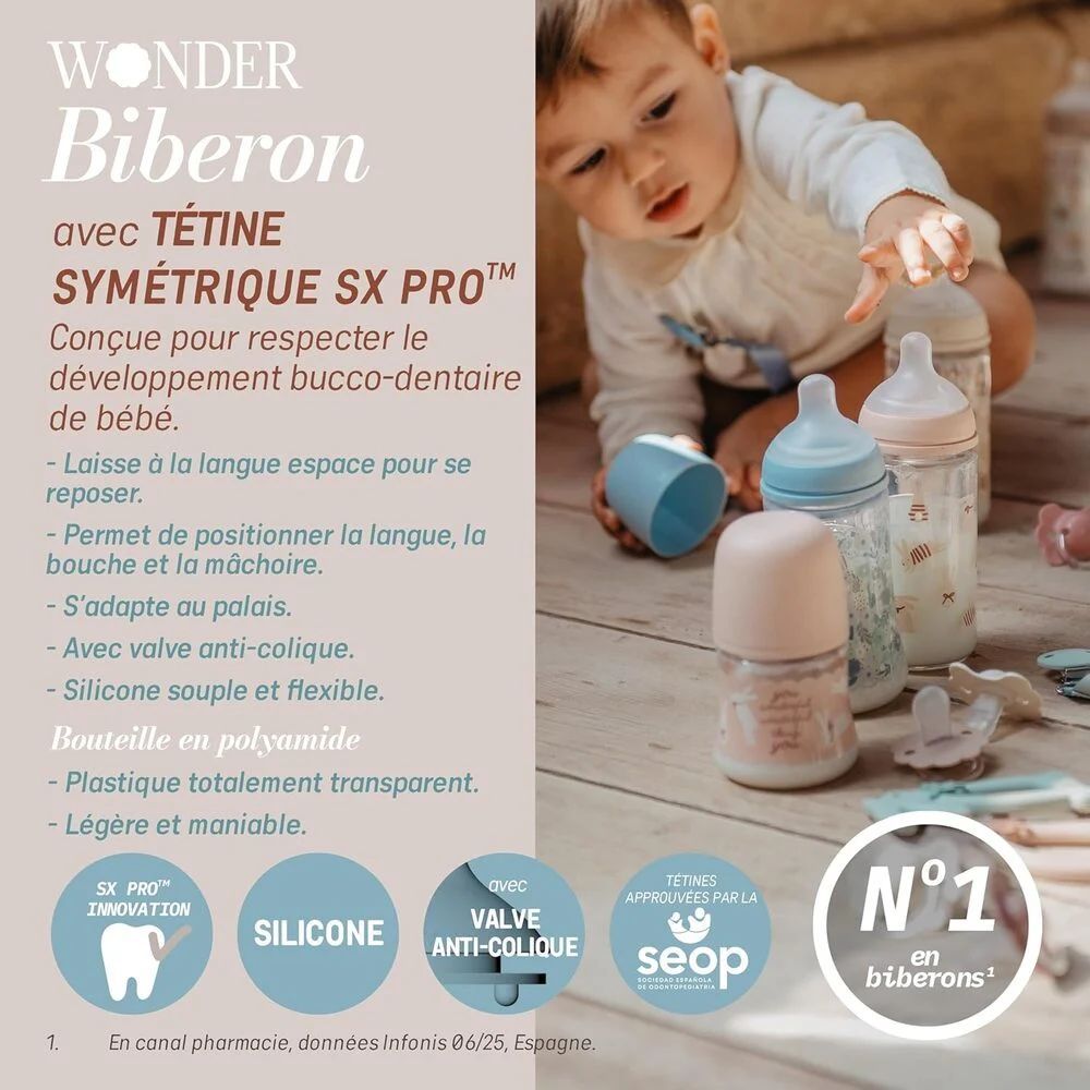 Biberon en verre Wonderland avec tétine SX Pro débit S (Suavinex) - Image 1
