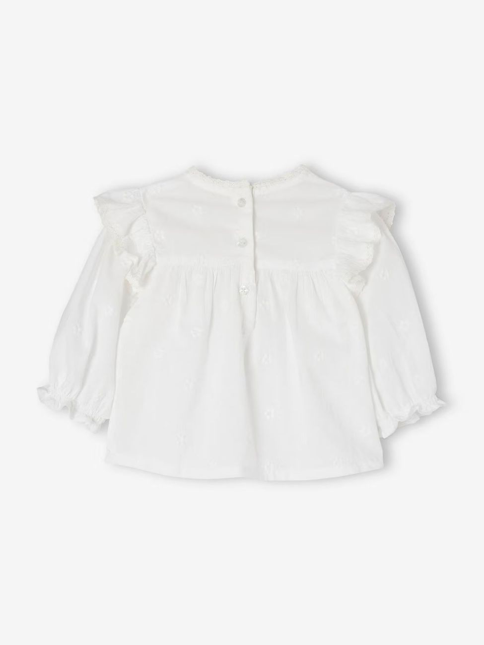 Blouse cérémonie brodée naissance manches longues blanc (Vertbaudet) - Image 3