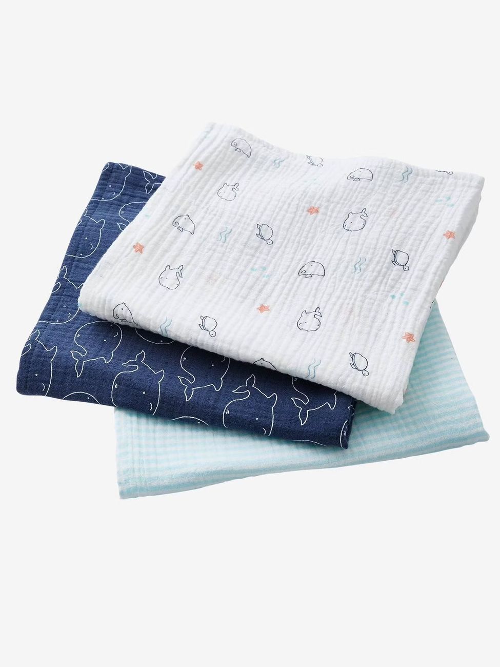 Les 3 langes en gaze de coton Eau salée bleu (Vertbaudet) - Couverture