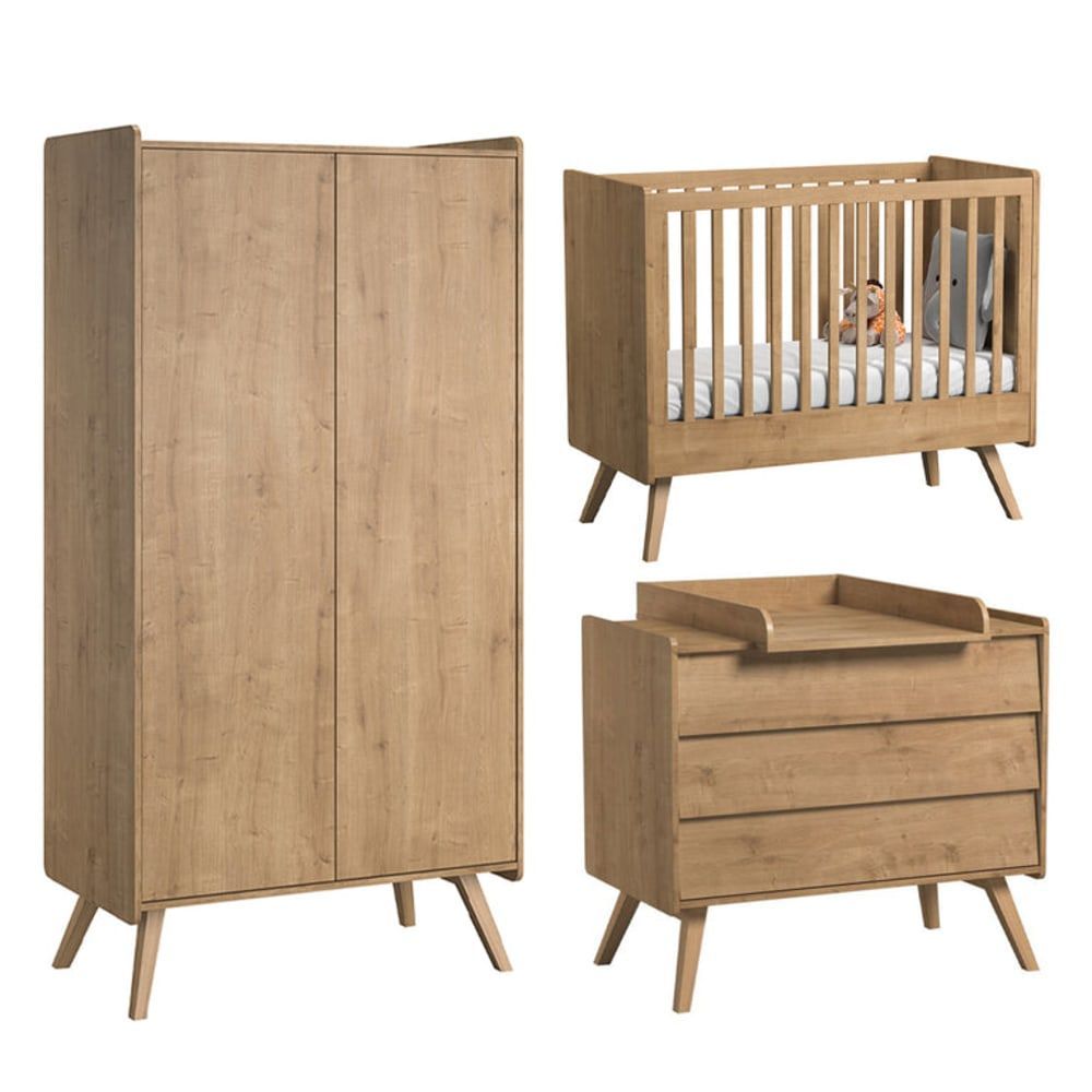 Chambre complète lit bébé - commode panneaux mélaminés marron (Vox) - Image 1