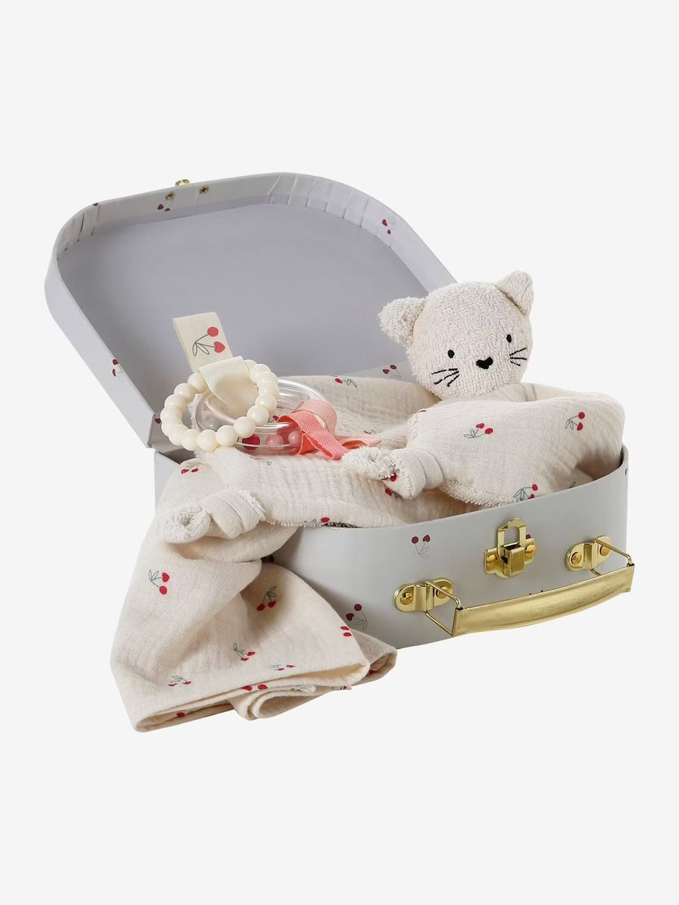 Coffret doudou personnalisable + anneaux de dentition + lange avec mallette CHERRY rouge (Vertbaudet) - Image 1
