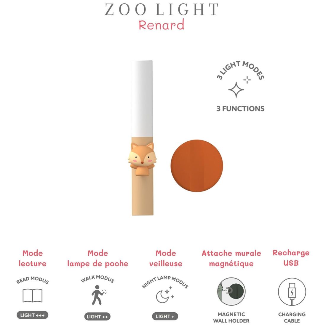 Lampe nomade 3 en 1 Zoo Light Fox (The Zoofamily) - Image 8