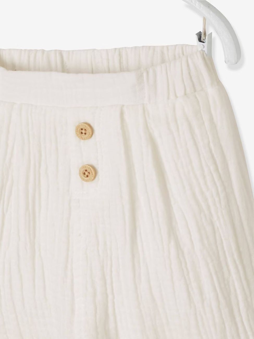 Pantalon bébé mixte coupe sarouel en gaze de coton blanc (Vertbaudet) - Image 2