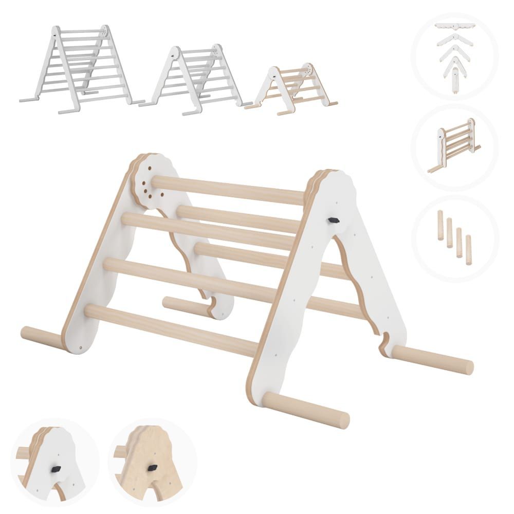Triangle de pikler bois jouet de motricité intérieur enfant mini blanc (Mamoi) - Couverture