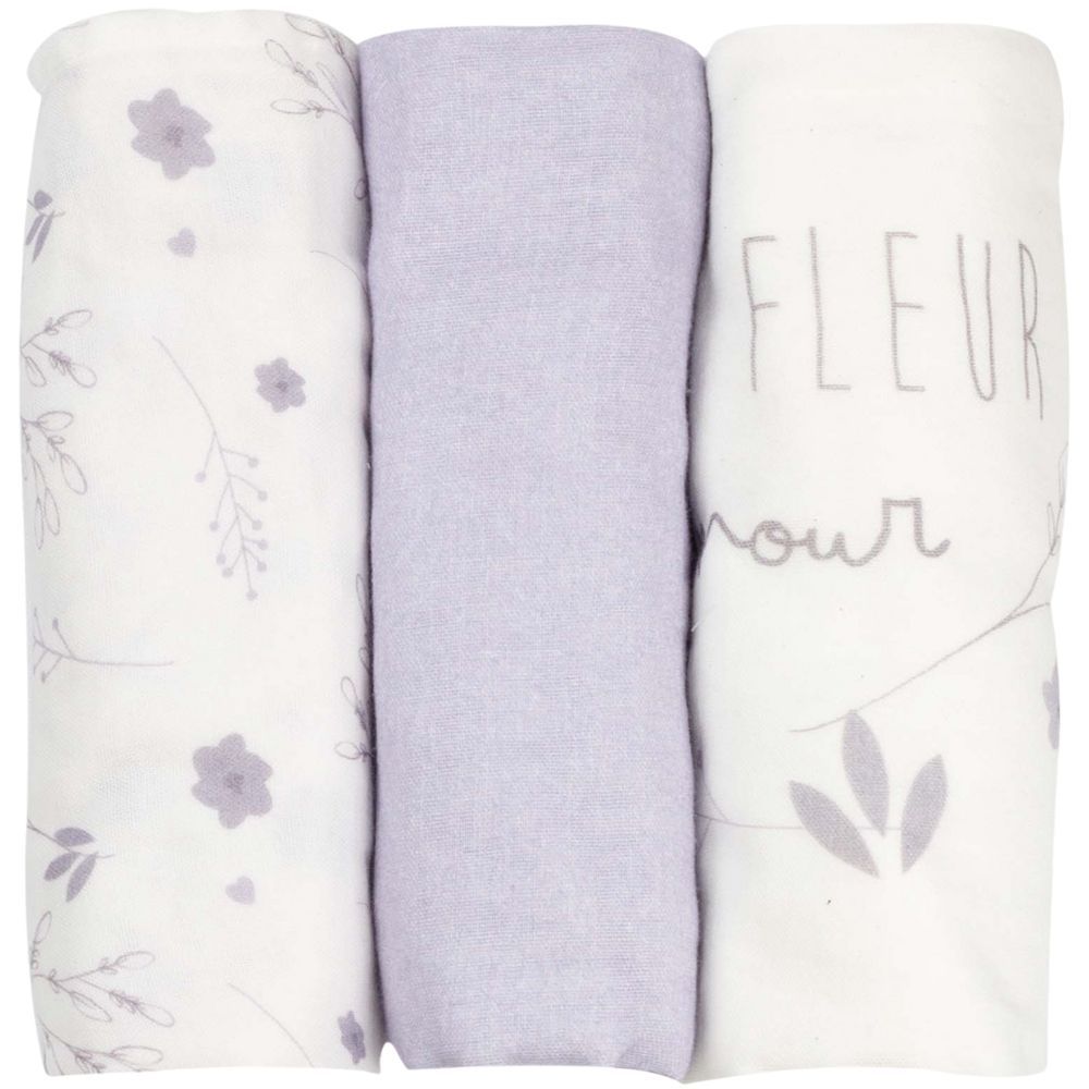 Lot de 3 langes en mousseline de coton Lavandoux (70 x 70 cm) (Trois Kilos Sept) - Image 1
