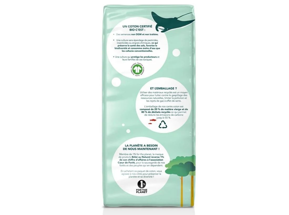 Maxi Carrés Coton Bébé - 100% Coton Bio 80 pièces (Bébé Au Naturel) - Image 3