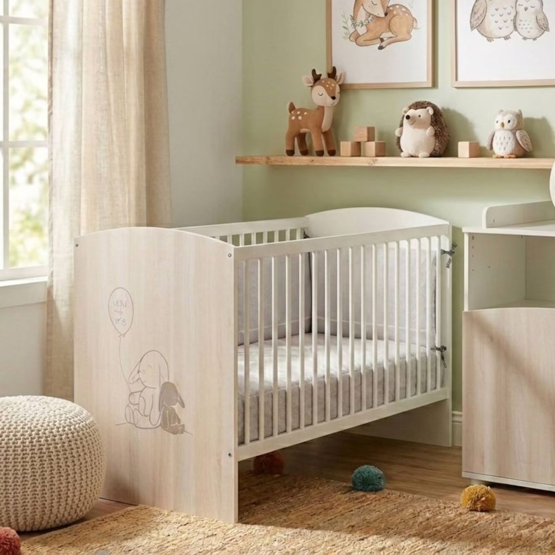 Lit Bébé 120x60 À Barreaux Décor Bois - Lapinou Beige (Baby Price) - Couverture
