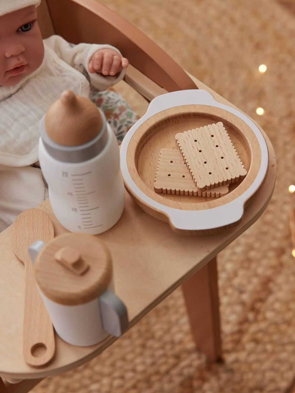 Set accessoires repas poupon en bois FSC® blanc (Vertbaudet) - Couverture