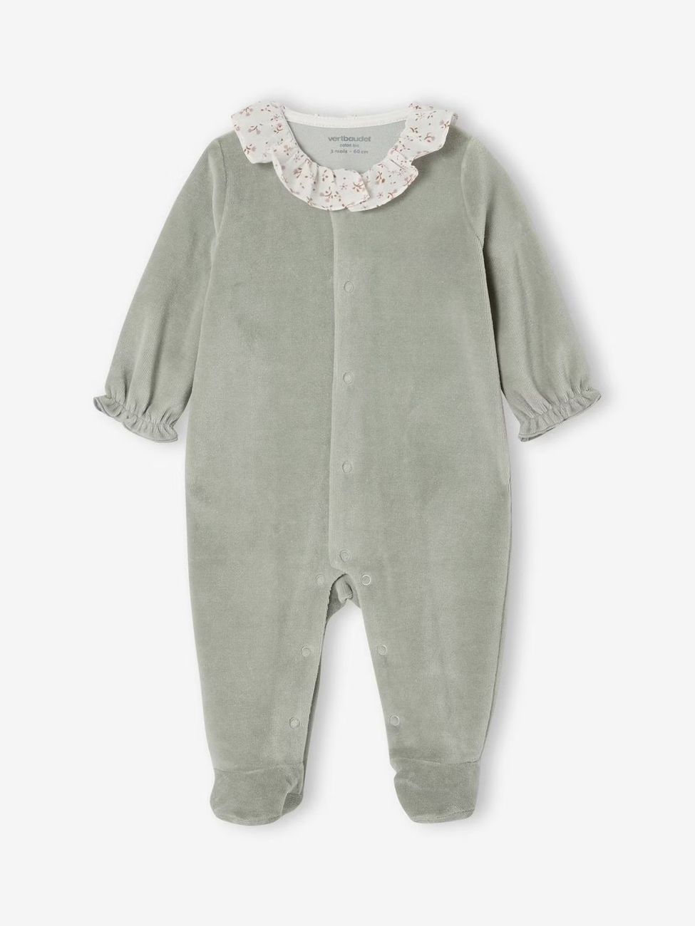 Pyjama bébé fille velours collerette imprimée vert sauge (Vertbaudet) - Couverture