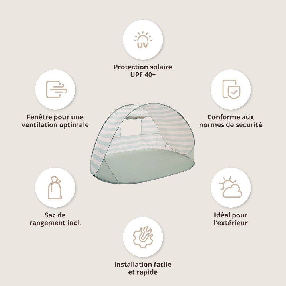 Petite Amélie | Tente pop-up Cannes | Protection solaire UPF 40+ | Vert menthe | 1 personne | Tente de plage pliante avec sac de transport (Petite Amélie) - Image 1