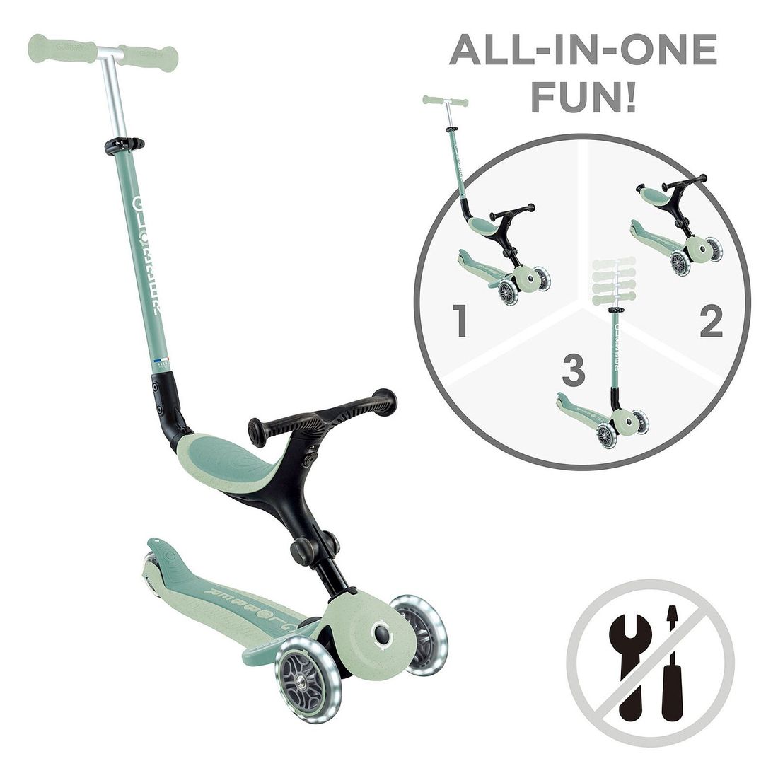 Trottinette Evolutive Go Up Active Lights Ecologic - Pistache (Globber) - Couverture