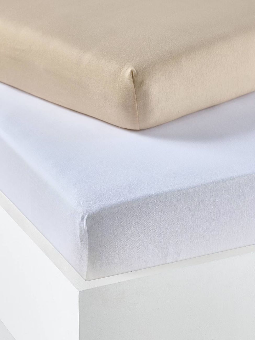 Lot de 2 draps-housses bébé en jersey extensible beige (Vertbaudet) - Couverture