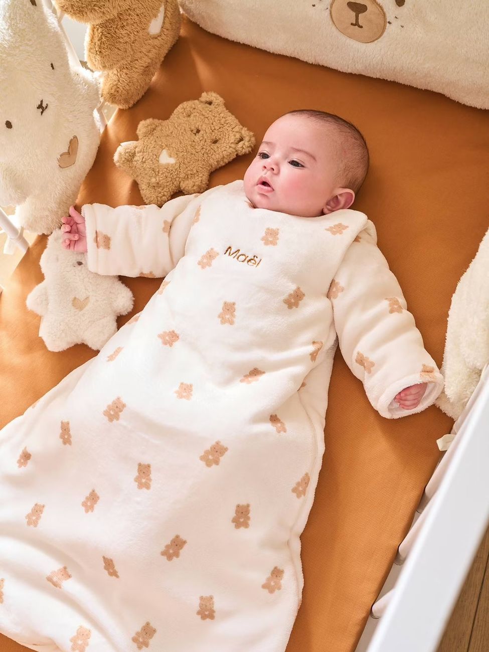 Gigoteuse PETIT OURS manches longues amovibles blanc imprimé (Vertbaudet) - Couverture
