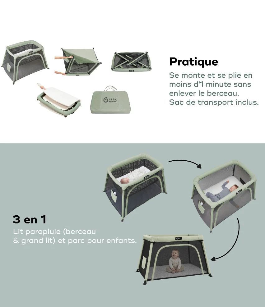 Lit parapluie bébé avec berceau intégré, 0 à 4 ans – Moov & Comfy (Babymoov) - Image 8