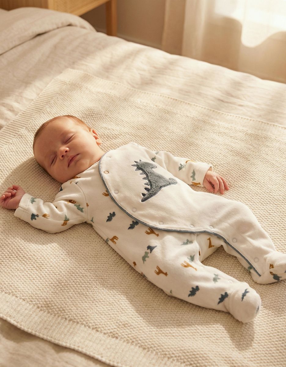 Pyjama dinosaure en velours, blanc/bleu (Noukie's) - Image 1
