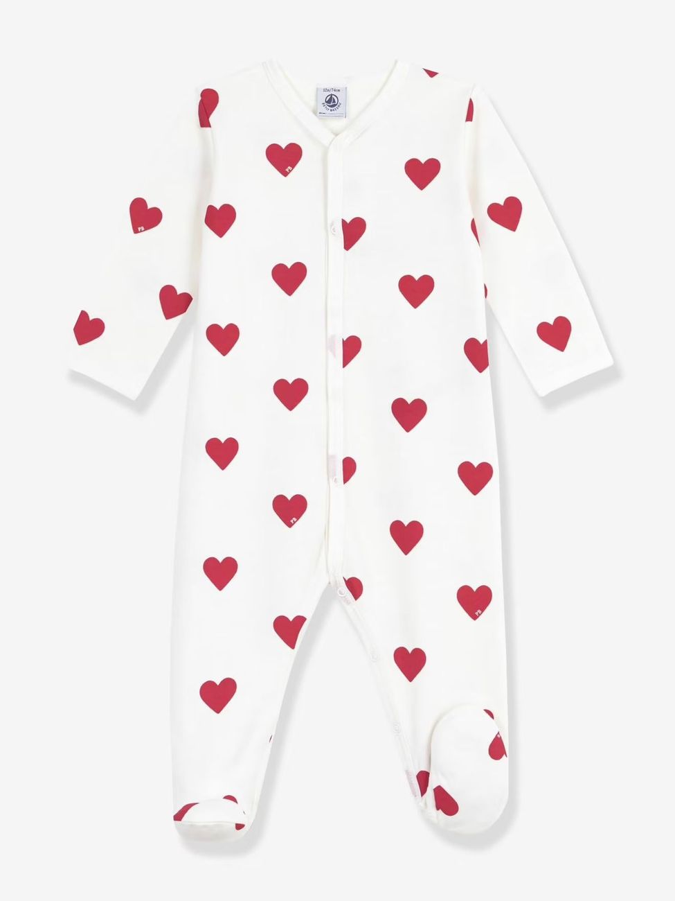 Pyjama bébé mixte en molleton imprimé coeurs blanc (Petit Bateau) - Couverture