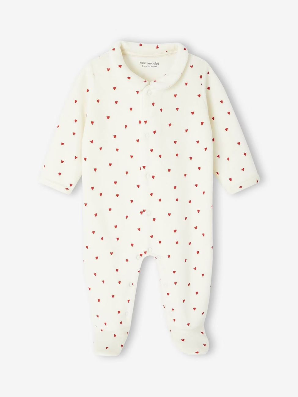 Lot de 3 pyjamas bébé fille "coeurs" en velours bleu nuit (Vertbaudet) - Image 1